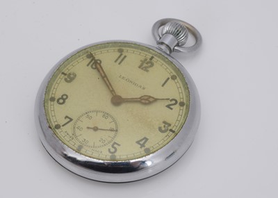 Lot 188 - A WWII Leonidas stainless steel Military issue open faced pocket watch