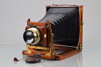 Lot 36 - A Jas Lancaster & Son Excelsior Instantograph Half Plate Mahogany & Brass Camera