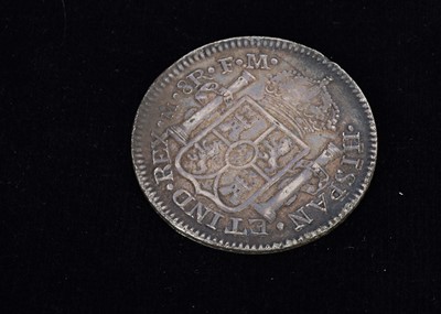 Lot 103 - An 18th century Spanish 8 Reales Style white metal medallion