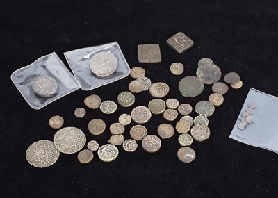 Lot 109 - A collection of fifty one silver Indian coins and Temple Tokens