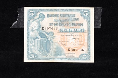 Lot 214 - Belgian Congo and Ruanda-Urundi 5 Francs banknote