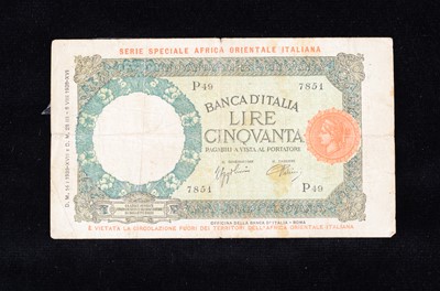 Lot 220 - Italy East Oriental Africa  50 Lire banknote