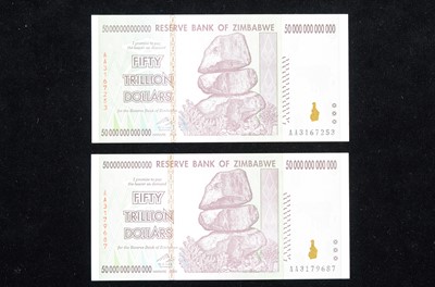 Lot 228 - Two Zimbabwe Fifty Trillion Dollars banknotes