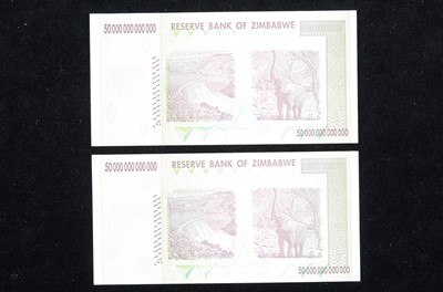 Lot 228 - Two Zimbabwe Fifty Trillion Dollars banknotes