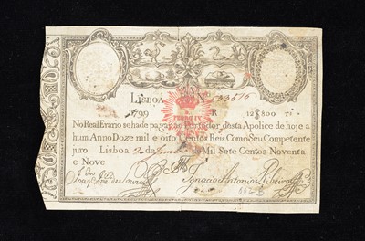 Lot 260 - Portugal 12800 (Twelve Thousand Eight Hundred) Reis banknote