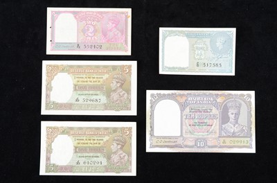 Lot 285 - A collection of five Reserve Bank of India  banknotes