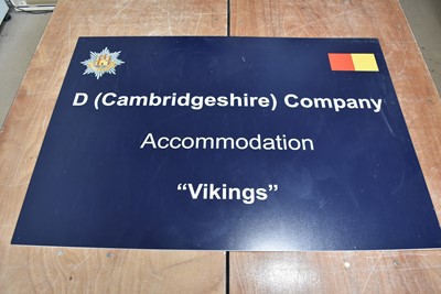 Lot 317 - A Royal Anglian D (Cambridgeshire) Company Accommodation 'Vikings' Form Board sign