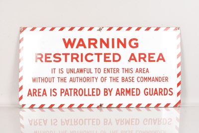 Lot 321 - Warning Restricted Area Enamel Sign