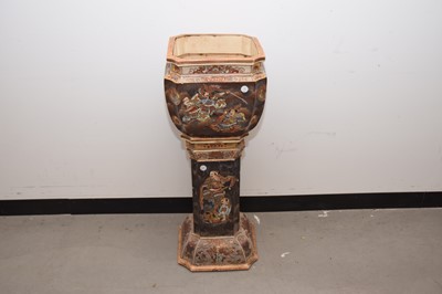 Lot 18 - An early 20th century Japanese earthenware Satsuma style jardiniere on stand