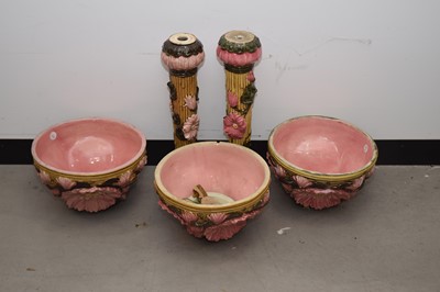 Lot 19 - Eight pieces of early 20th century Zsolney pottery jardinieres on stands