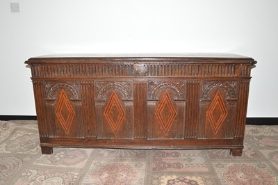 Lot 106 - A large 18th century and later oak and inlaid cassone or coffer