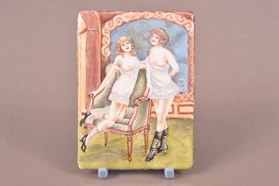 Lot 157 - A second half 20th century enamelled erotic panel