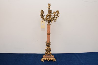 Lot 231 - A late Victorian or Edwardian brass and marble candelabra