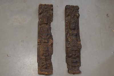 Lot 232 - A pair of late 16th to early 17th Century English carved oak Adam and Eve pilasters