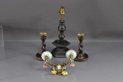 Lot 239 - A bronzed hexagonal desk lamp