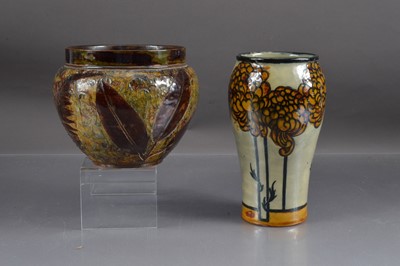 Lot 370 - Two Art Nouveau Royal Doulton Vases including an "Autumn Leaves" stoneware vase circa 1920s