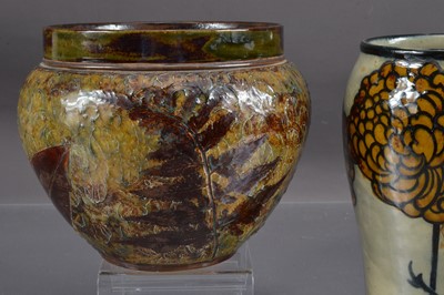 Lot 370 - Two Art Nouveau Royal Doulton Vases including an "Autumn Leaves" stoneware vase circa 1920s