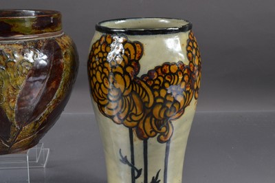 Lot 370 - Two Art Nouveau Royal Doulton Vases including an "Autumn Leaves" stoneware vase circa 1920s