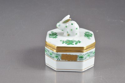 Lot 383 - A Herend porcelain octagonal trinket box with rabbit finial