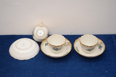 Lot 421 - Three Meissen porcelain cabinet cups and saucers