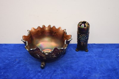 Lot 451 - An American Northwood Carnival glass bowl and hatpin holder