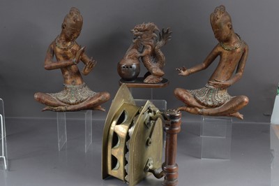 Lot 458 - A pair of carved giltwood yoga figures together with other items