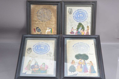 Lot 459 - Indian School 20th/21st Century a set of four miniature paintings on old documents