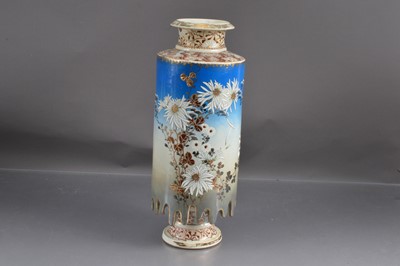 Lot 464 - A tall Japanese Satsuma style earthenware pottery cylindrical vase