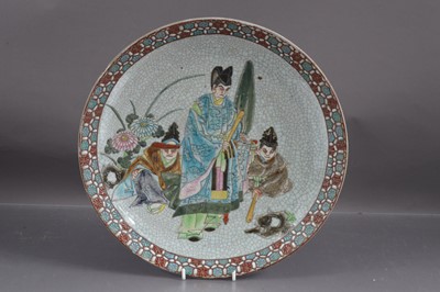 Lot 465 - A Japanese Satsuma style earthenware pottery dish