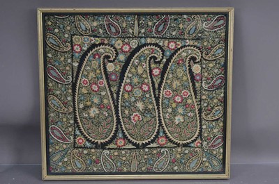 Lot 470 - An embroidered silk thread Paisley pattern panel