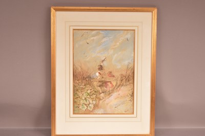 Lot 489 - Manner of David Cox Jr (British 1809-1885) "Children with a Bird Scarer"