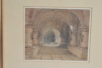 Lot 519 - Pierre Dupeux (French b 1825) (Attributed) "A Vaulted Cathedral Crypt"