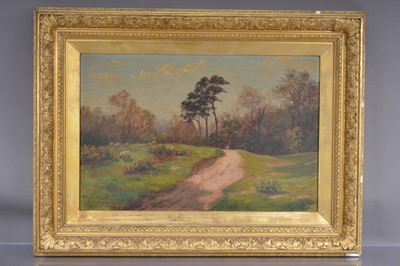 Lot 540 - A J Osmond (British XIXth Century) "Country Lane with Sheep" landscape painting