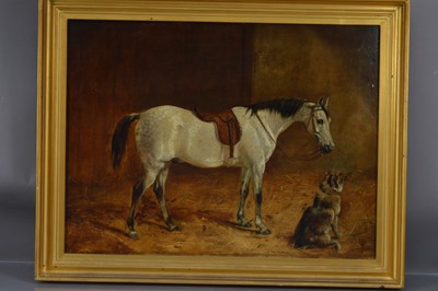 Lot 569 - John Arnold Alfred Wheeler (1821-1903) "A Grey Hunter With A Dog in His Stable"