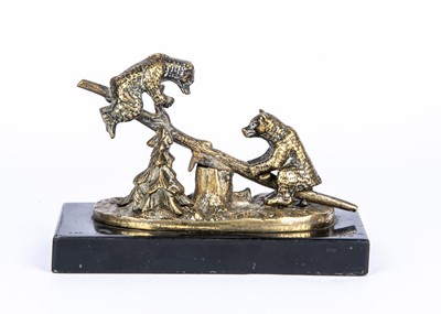 Lot 2 - A late 19th century brass desk paperclip of two bears on see-saw