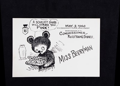 Lot 9 - A rare original Clifford Berryman place card for Miss Berryman