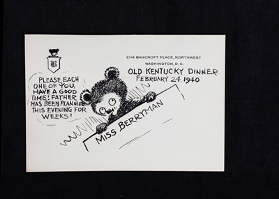 Lot 11 - A rare original Clifford Berryman place card for Miss Berryman