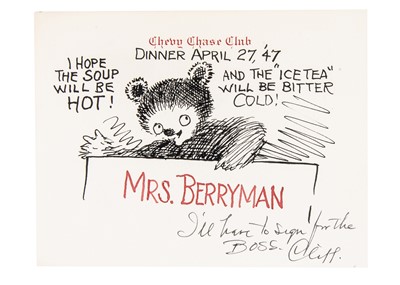 Lot 12 - A rare original Clifford Berryman place card for Mrs Berryman