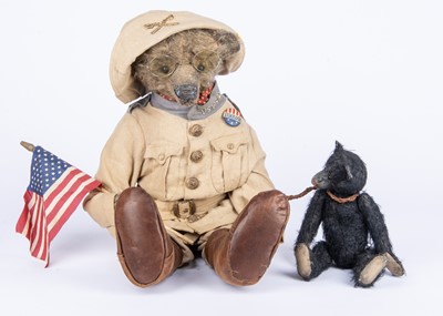 Lot 14 - A Sue Lain (USA) Teddy Roosevelt Bear in Rough Rider uniform and black bear cub, circa 2001