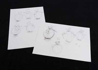 Lot 28 - Nine original pen and ink studies of the Steiff Roly-Poly Teddy Bear in previous lot