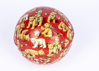 Lot 35 - A rare lithographed paper on cardboard Teddy Bear ball candy container, circa 1910