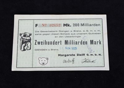 Lot 80 - A rare Margarete Steiff G.m.b.H company cheque