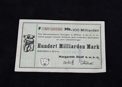 Lot 81 - A rare Margarete Steiff G.m.b.H company cheque