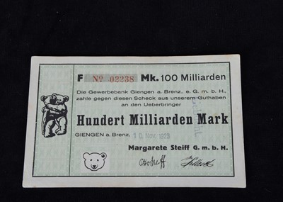 Lot 82 - A rare Margarete Steiff G.m.b.H company cheque