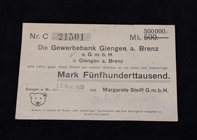 Lot 84 - A rare Margarete Steiff G.m.b.H company cheque