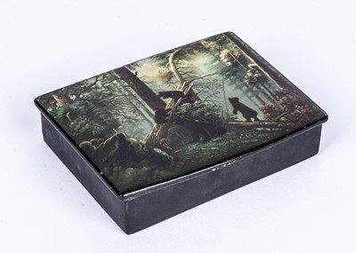 Lot 129 - A Russian lacquer box of bears in the wood, 1930s