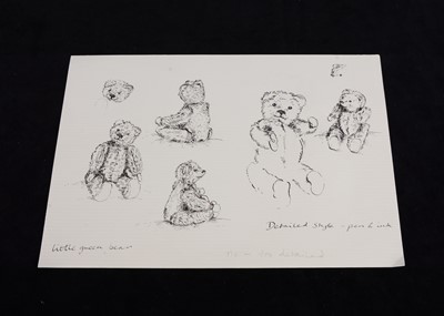 Lot 151 - Five original pen and ink studies of the green Schuco Teddy Bear in previous lot