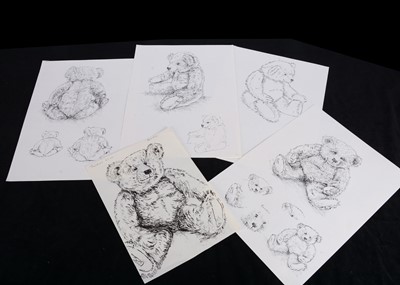 Lot 189 - Eleven original pen and ink studies of Bertie Dean’s Rag Book Teddy Bear in previous lot