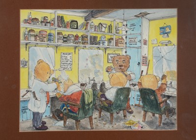 Lot 209 - A Revel Coles original illustration of a Teddy Bear barbershop