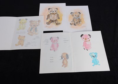 Lot 216 - Nine pencil and watercolour artist Teddy Bear and animal designs by Hisa Kato